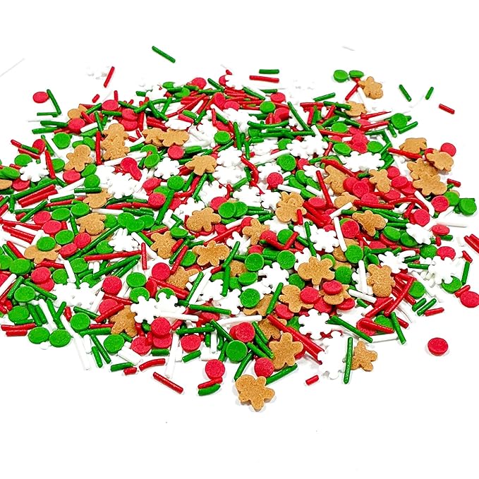 Homipooty Christmas Sprinkles for Cake Decorating 100g/3.5oz Mix of Red Green with White Jimmies Gingerbread Man Sprinkles Decorative Christmas Dessert