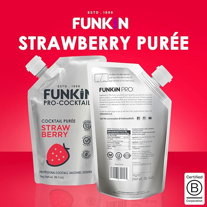Funkin Fruit Puree | Real Fruit, Simple Ingredient, Natural Mixer for Cocktails, Drinks, Smoothies | Vegan, Non-GMO, Gluten-Free (2.2 lbs) (Strawberry)
