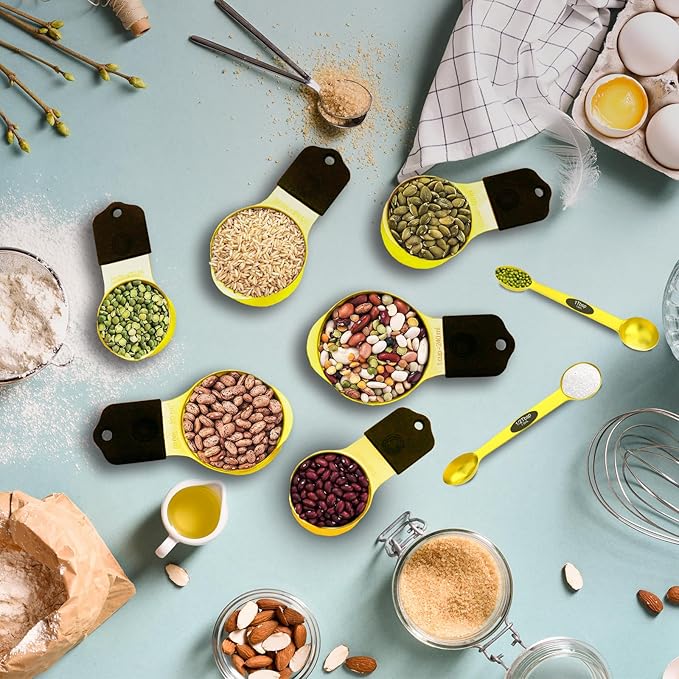 Magnetic Measuring Cups and Spoons Set, Heavy Duty 304 Stainless Steel, 5 Nesting Gold Measuring Cups and 7 Magnetic Measuring Spoons, Baking & Cooking Set of 13 with Leveler