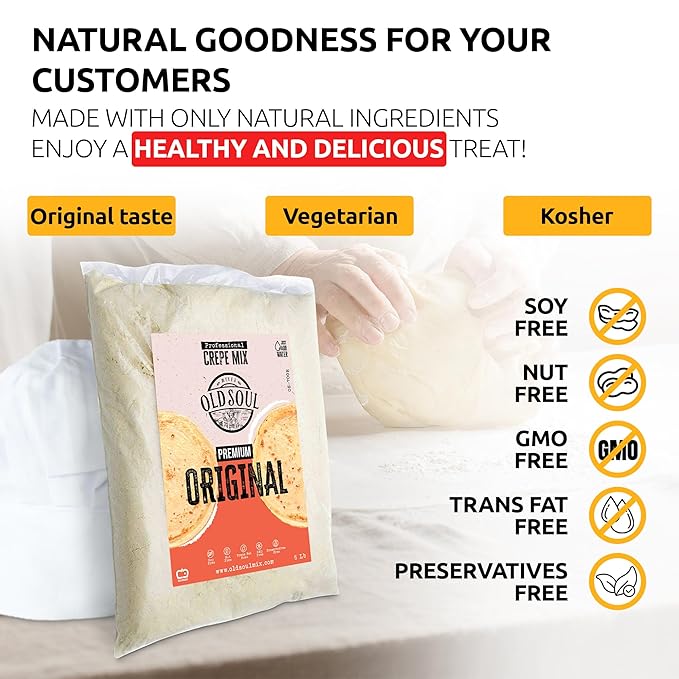 OldSoul Professional Crepe Mix | Original Dough Mix | Classic Flavour | 5 Lbs | 36 Crepes (5 Lbs, Traditional)