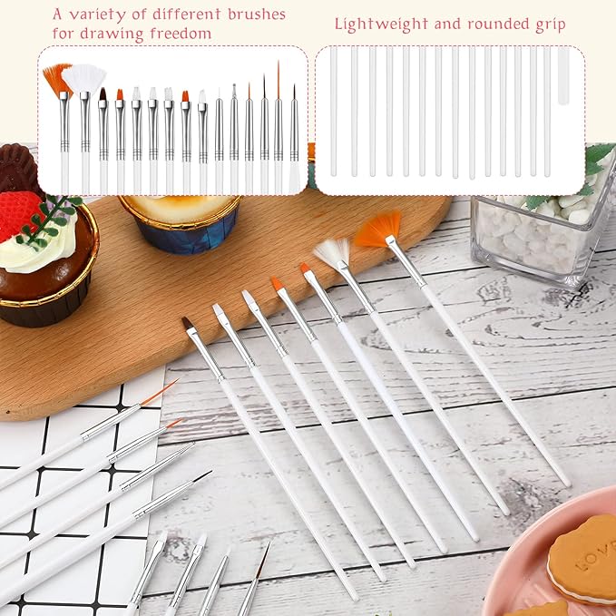 Lounsweer 30 Pcs Cake Decorating Brushes Cake Painting Brushes Food Paint Multiple Function Fondant Cookie DIY Tool Set Icing Pastry Tool for Baking (White)