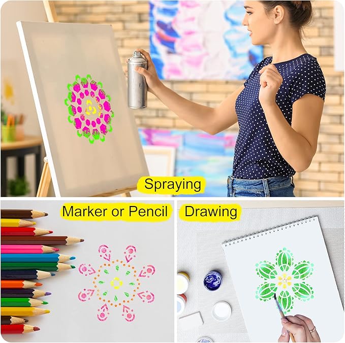 66 Pcs Small Stencils for Crafts Reusable 3 Inch Stencils for Painting on Wood DIY Craft Paint Template for Wall Home Decor Card Rock Canvas Drawing Holiday Ornament(Mandala)