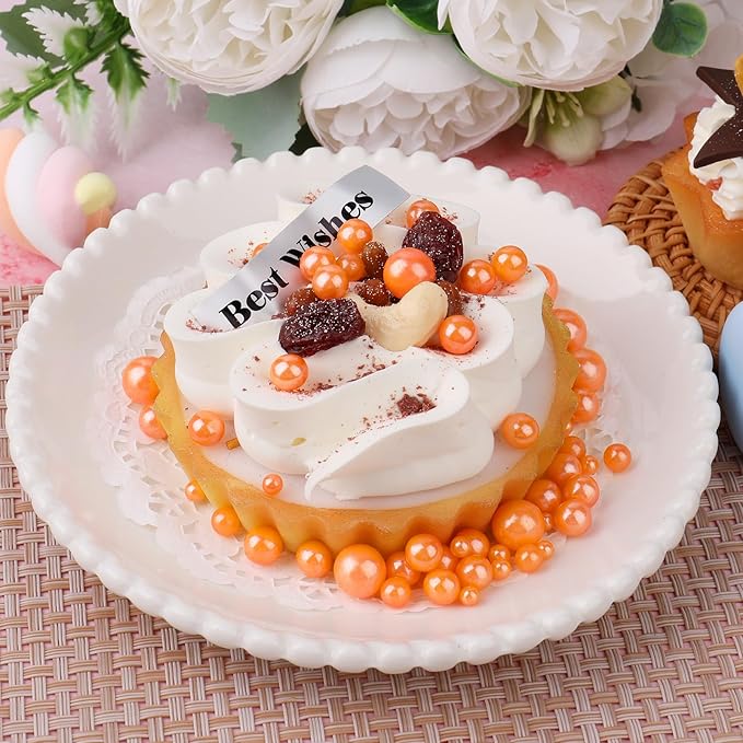 Orange Pearl Sprinkle for Cake Decorating, 4 Sizes Sugar 130g/4.6oz, Cupcake, Ice Cream, Donuts, Macaron Toppings Supplies (2mm, 4mm, 7mm, 1cm)