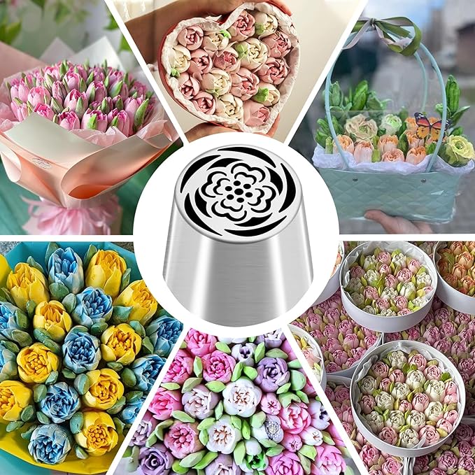 Russian Piping Tip, Stainless Steel Extra Large Piping Tip for Cake Decorating, Pastry Cupcake Flower Frosting Piping Kit Cake Decorating Supplies Floral Icing Nozzles Kitchen Gadgets, SL44