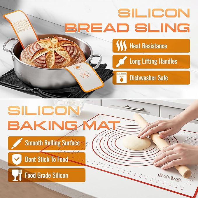 Banneton Bread Proofing Basket Set, 9" Round & 10" Oval Bread Baskets with Liners, Sourdough Starter Kit, Bread Making Tools, Natural Rattan Proofing Bowls for Home Bakers