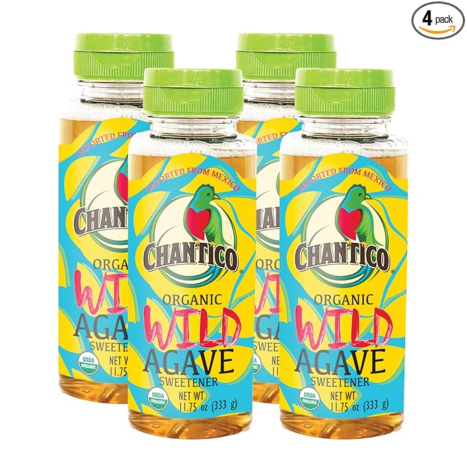 Chantico Agave Organic Sweetener (333g of each, 4 pack, Wild), Diabetes-friendly, Vegan Sugar substitute, Easy addition to tea, coffee and baked goods, Non-GMO, Kosher