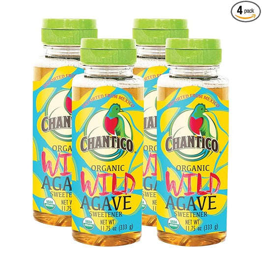 Chantico Agave Organic Sweetener (333g of each, 4 pack, Wild), Diabetes-friendly, Vegan Sugar substitute, Easy addition to tea, coffee and baked goods, Non-GMO, Kosher