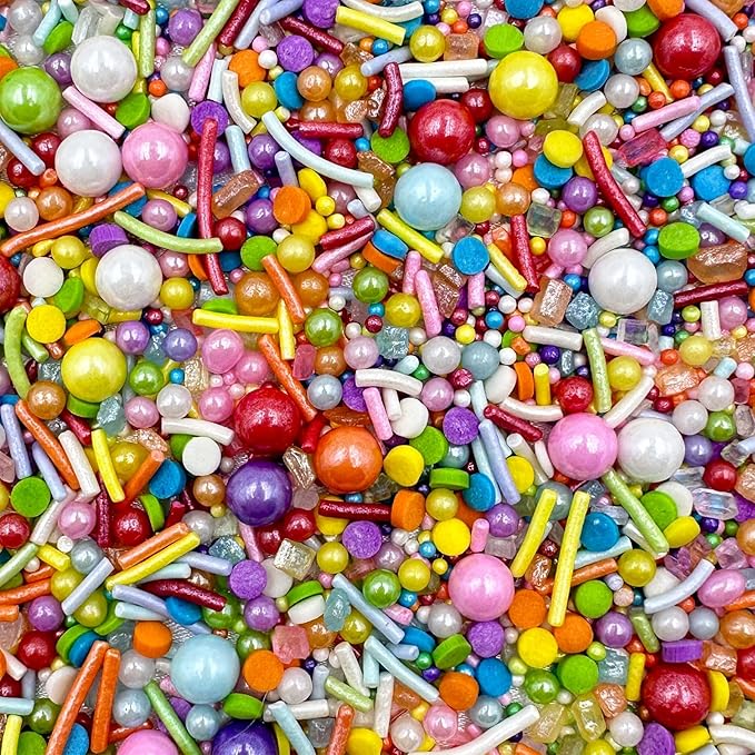 Rainbow Sprinkles for Cake Decorating, 4.6Oz Pastel Jimmies and Pearls Sprinkles Mix for Donut Cookie Baking Brownies Cupcake Ice Cream Toppings