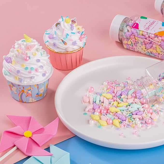 Ice Cream Sprinkles Mix | Pink Purple Blue Yellow | Sprinkles for Cake Decorating | Cupcake Toppers | Ice Cream | Cookie | Fancy Candy | 3.52oz