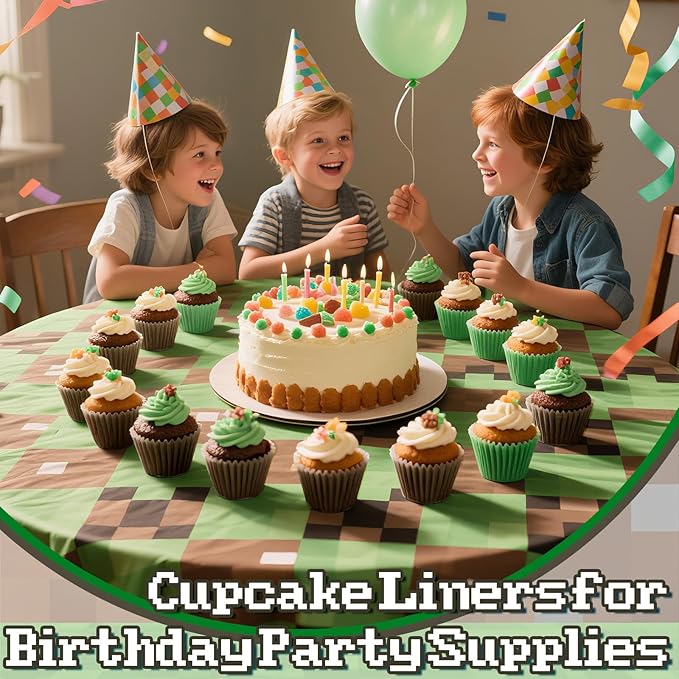 200PCS Brown and Green Cupcake Liners Mini Muffin Baking Cups Wrappers for Green and Brown Birthday Party Supplies Disposable Pastel Cupcake Papers for Botanical Garden Tea Party Decorations