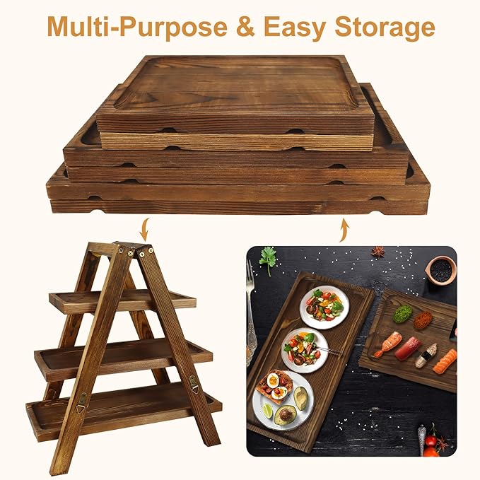 3 Tier Cupcake Stand with Swing and Flower,Wooden Cupcake Display Stand Set,Removable Trays and Foldable Stand for Cake Snack Fruit Chips Bread, Table Display at Birthday Wedding Party Home Decor
