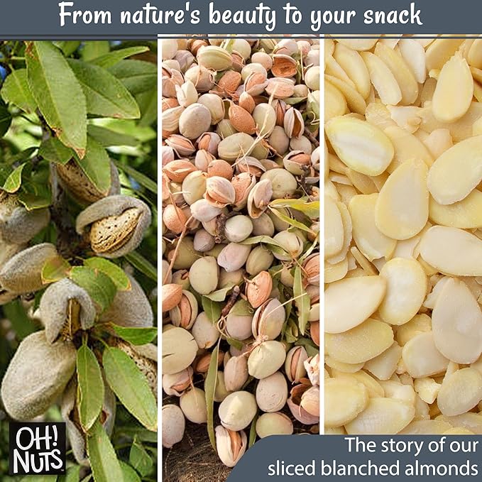 Oh! Nuts Almonds Blanched Sliced - Raw - 100% Natural - 2 LB - High-Protein Almonds - Packed in New York Zip-Seal Bag for Exceptional Freshness