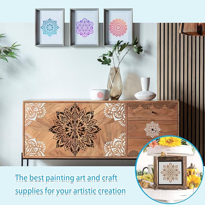 SUNFEEL Mandala Painting Craft Stencils Reusable Templates 6 x 6 in and 3.5 x 3.5 in, For Wood and Canvas, DIY Crafts and Furniture
