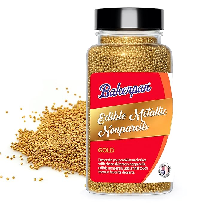 Bakerpan Edible Gold Nonpareils Sprinkles for Cupcakes, Gold Sprinkles Edible for Cake Decorating - 5.1 Ounces (Made in USA)