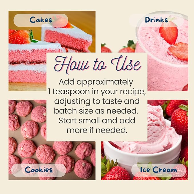 Organic Strawberry Flavoring Extract for Baking, Ice Cream, Drinks, and Candy - 2 oz - Water-Soluble - By Harvest Moon Delights - Pure Strawberry Extract and Flavoring