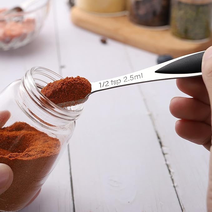 Measuring Spoons Set of 7 Stainless Steel Metal Measuring Spoons Heavy Duty Tablespoon for Measuring Dry and Liquid Ingredients Fits in Spice Jar