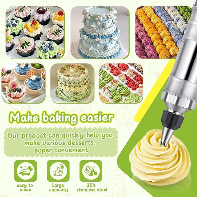 NOVANO Dessert Decorating Syringe Set, Frosting Piping Kit Stainless Steels Cake Decorating Kit with 54 Piping Tips & 9 silicone cupcakes, Cupcake Decorating Kit Piping Bags and Tips Set (Black)