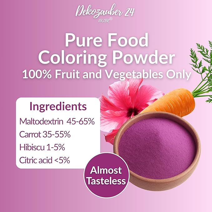 Dekozauber24 Natural purple food coloring, 0.35oz edible powder, dye free, vegan, plant based and gluten free color for baking