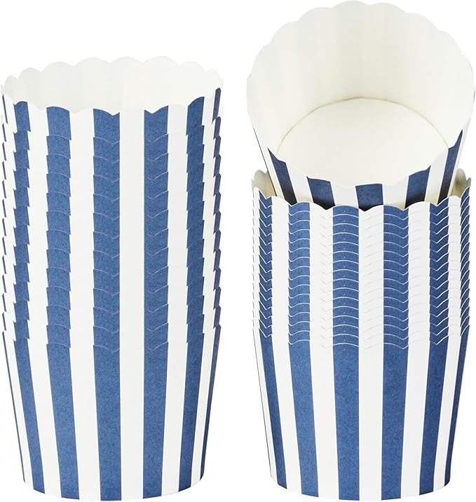 Panificio 3 Ounce Cupcake Wrappers, 200 Scalloped Baking Cups - Oven-Ready, Greaseproof, Blue Striped Paper Cupcake Liners, Disposable, For Birthdays, Baby Showers, Or Weddings - Restaurantware
