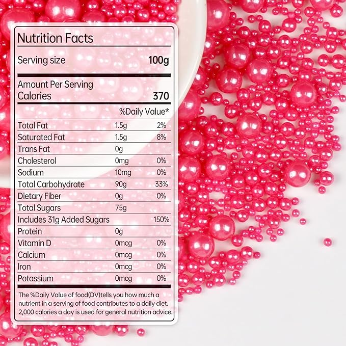 Deep Pink Pearl Sprinkles, Edible Candy Sugar Pearls, 150g/5.29oz, Pink Sprinkles for Cake Decorating, Baking Cake Decorations, Cupcakes, Foodgrade Toppers, Wedding Party Chirstmas Supplies