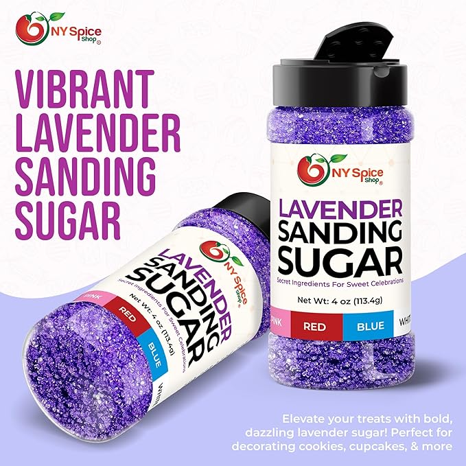 NY Spice Shop Lavender Sanding Sugar - 4 Ounce Sweet Edible Sprinkles for Party Decorations, Cake, Cupcakes, Cookies Toppings & Dessert Dishes - Colorful Sugar Sprinkles for Party Favors & Baking Treats