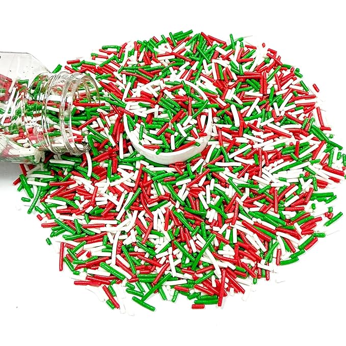 Homipooty Christmas Sprinkles for Cake Decorating 100g/3.5oz Mix of Red White and Green Holiday Sprinkles Jimmies for Cupcake Toppers Cookie Ice Cream Decorations Celebrations