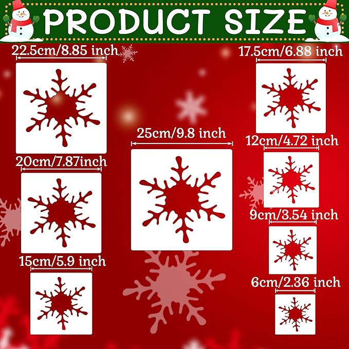 Christmas Stencils 8 PCS Snowflake Stencil Plastic Reuseable Stencils Xmas Deco for Painting,Spraying,Drawing on Wall,Wood,Flag,Paper,Glass