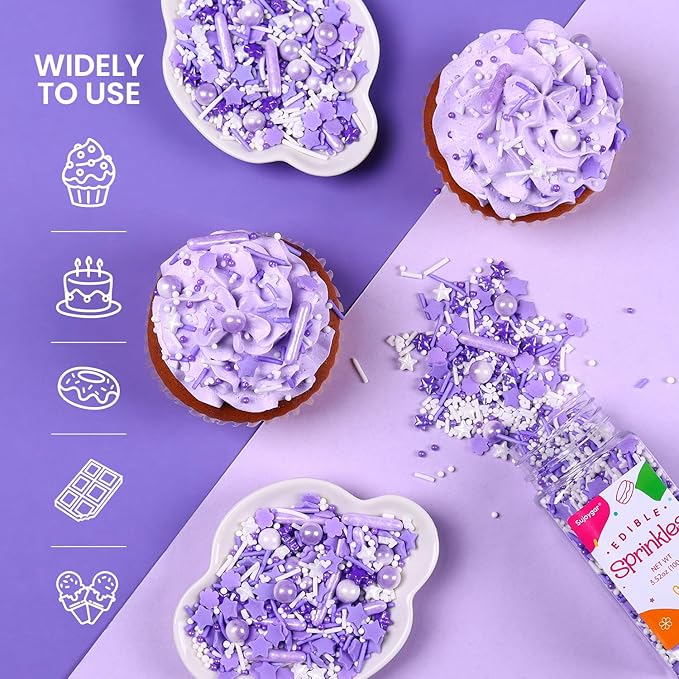 Purple Sprinkles for Cake Decorating, 3.52oz Edible Star Sprinkles, Cupcake Sprinkles, Baking Sprinkles, Ice Cream Sprinkles, Cookie Sprinkles