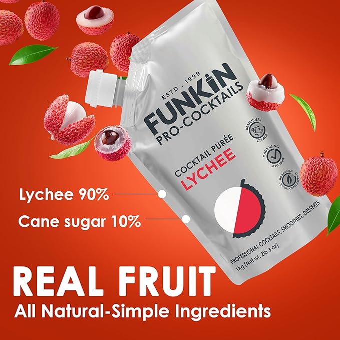 Funkin Fruit Puree | Real Fruit, Simple Ingredient, Natural Mixer for Cocktails, Drinks, Smoothies | Vegan, Non-GMO, Gluten-Free (2.2 lbs) (Lychee)