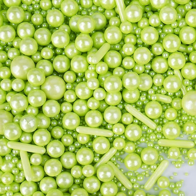 Green Sprinkles for Cake Decorating, 4.6Oz Green Rod and Pearl Sprinkles Mix for Baking, Cupcake, Cookie, Ice Cream, Donuts and Cake Decorating