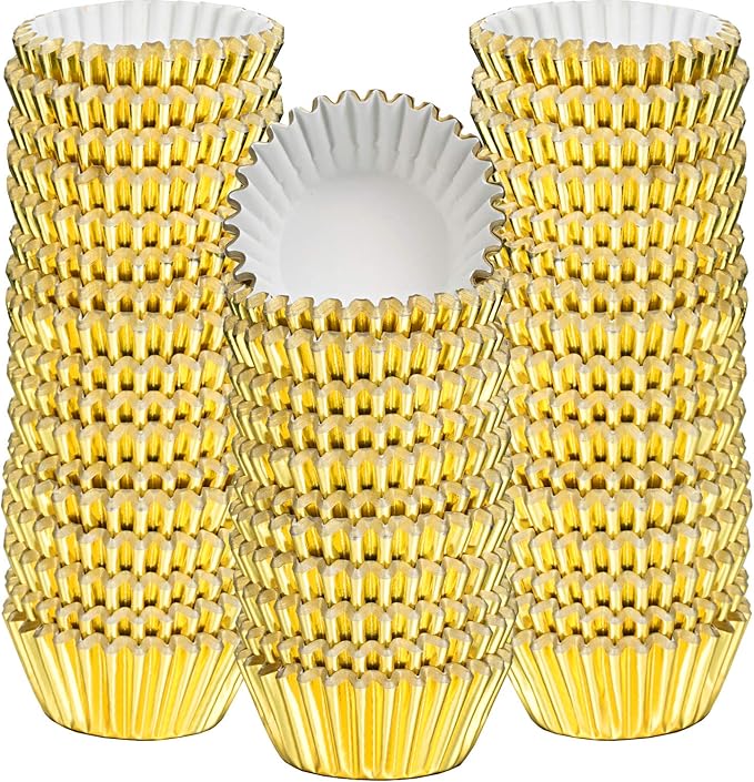 Sumind 400 Pieces Mini Cupcake Liners, Foil Baking Cups, Colored Metallic Cupcake Liner for Holiday Baking Muffin and Cupcakes (Gold)