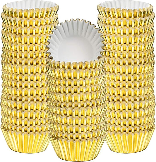 Sumind 400 Pieces Mini Cupcake Liners, Foil Baking Cups, Colored Metallic Cupcake Liner for Holiday Baking Muffin and Cupcakes (Gold)