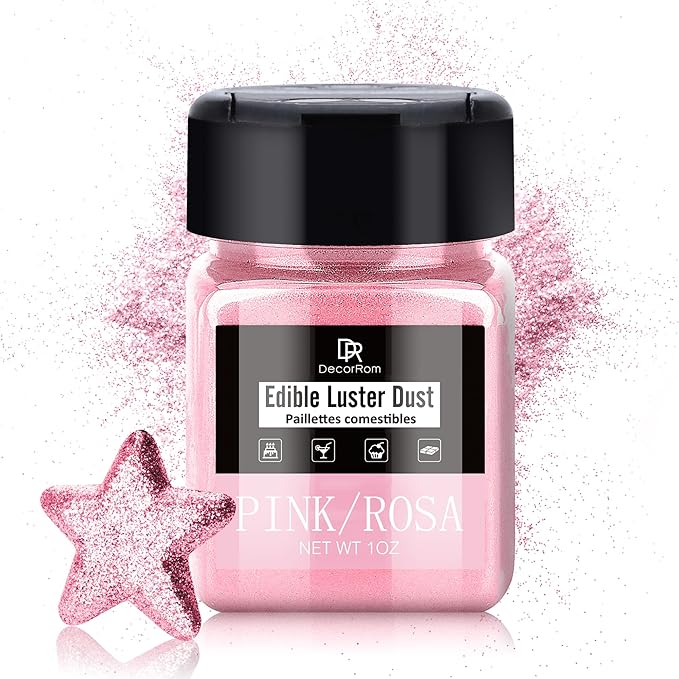 Edible Glitter - 1oz Luster Dust Edible Food Grade Glitter for Cocktail, Cake Decorating, Baking, Drinks - Shimmer Dust Powder, Metallic Food Coloring Powder for Icing, Fondant, Candy, Cookie (Pink)