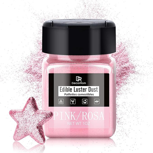 Edible Glitter - 1oz Luster Dust Edible Food Grade Glitter for Cocktail, Cake Decorating, Baking, Drinks - Shimmer Dust Powder, Metallic Food Coloring Powder for Icing, Fondant, Candy, Cookie (Pink)