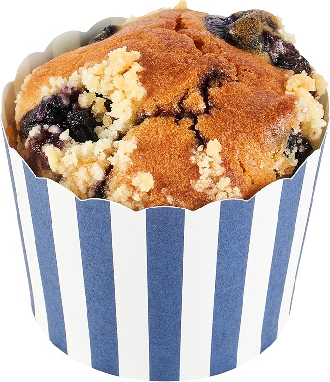 Panificio 3 Ounce Cupcake Wrappers, 200 Scalloped Baking Cups - Oven-Ready, Greaseproof, Blue Striped Paper Cupcake Liners, Disposable, For Birthdays, Baby Showers, Or Weddings - Restaurantware