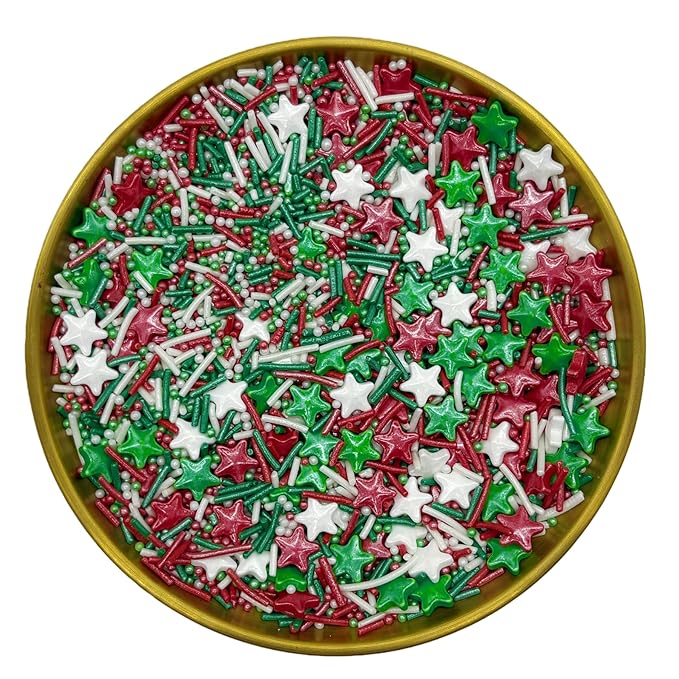 Dynastang Christmas Stars & Pearls & Jimmy Sprinkles Edible Stars Cake Decorating Stars Cake Decorations Cupcake Toppers Cookie Decorating Perfect for Cakes, Cupcakes, Desserts Toppings 3OZ