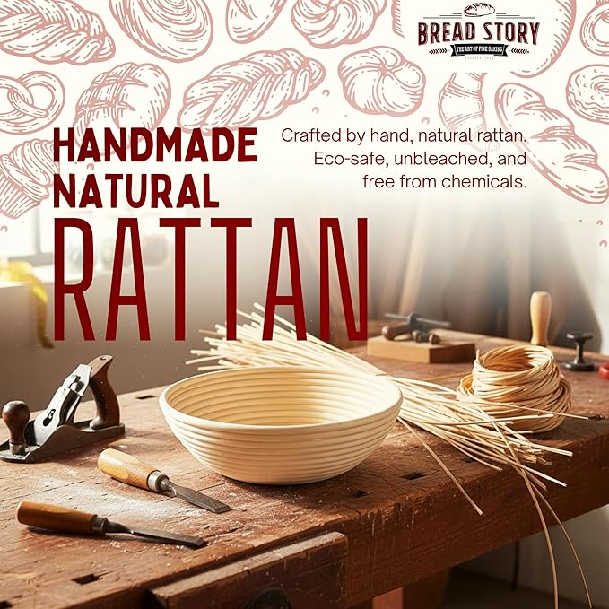 Bread Story Round Banneton Bread Proofing Basket Set – Handmade Rattan Brotform Dough Bowl with Cloth Liner, Sourdough Tools & Baking Supplies for Home Bakers – Baking Kit, 10 Inch