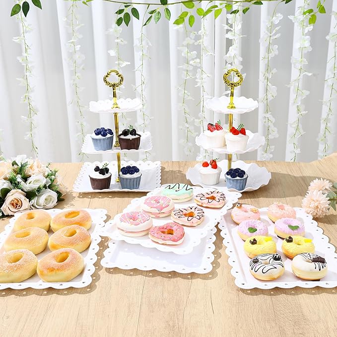 Dessert Table Display,5Pcs Cake Stand Set,2Pcs 3 Tiered Cupcake Stands and 3Pcs Dessert Trays Serving Trays for Party Baby Shower Wedding Tea Party