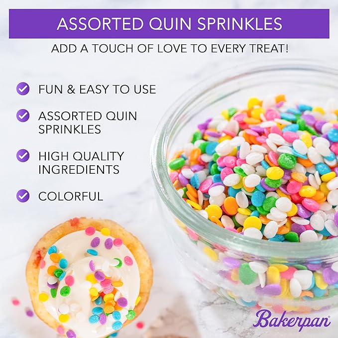 Bakerpan Quins Sprinkles For Cake Decorating - Holly Leaf and Berry Sprinkle Quins 4 Ounces - Holiday Confetti Edible Quins For Cupcakes, Ice Cream, Holiday Sprinkles Cake Decorations (Made in USA)