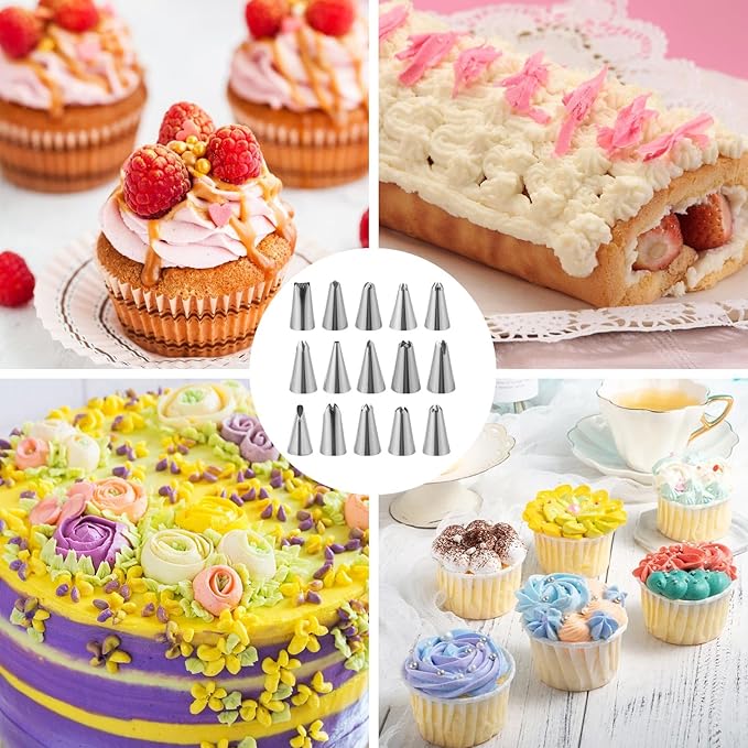 231Pcs Piping Bags and Tips Set，Disposable Frosting Piping Kit Includes 200Pcs Piping Bags(11.7In)，24 Piping tip，3 Cake Scrapers，2 Couplers and 2 Icing Bags Ties