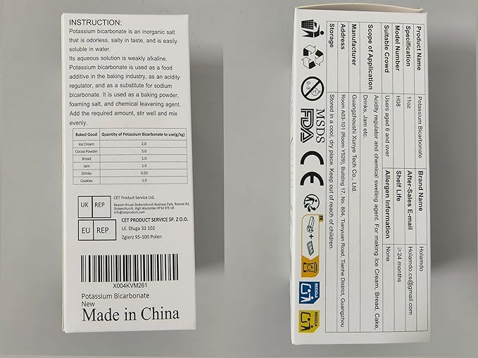 11oz Potassium Bicarbonate, 100% Pure Potassium Bicarbonate Powder - Food Grade Mineral Supplement for Plants, Cakes, Winemaking, Natural Baking Soda Leavening Agent, Gluten Free | Vegan Friendly