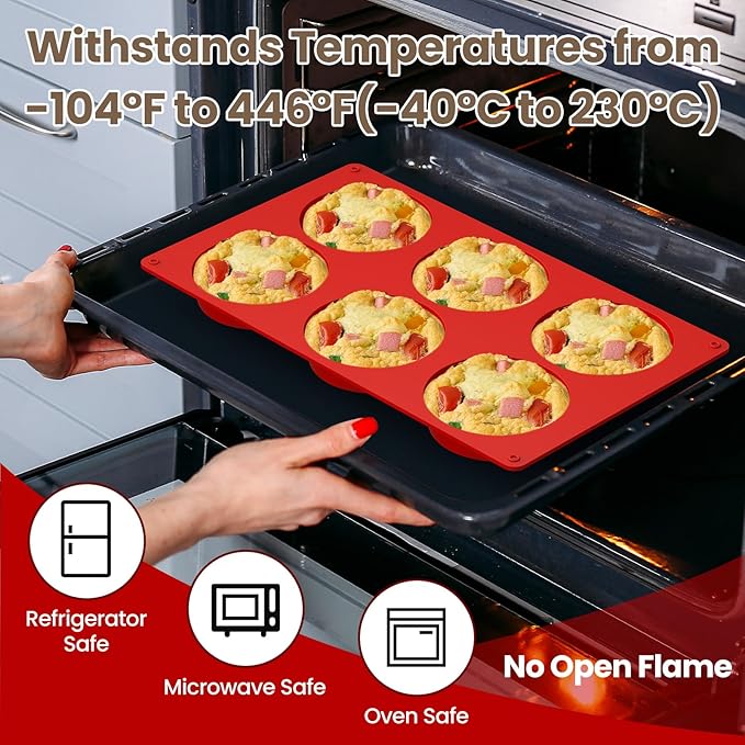 Redfly Silicone Egg Molds for Breakfast Sandwiches 2 Pcs, Non Stick 3 Inch Egg Bites Baking Pans, Silicone Muffin Pans for Baking, Round Muffin Top Pan for Whoopie Pie Pan, Tarts, Quiche