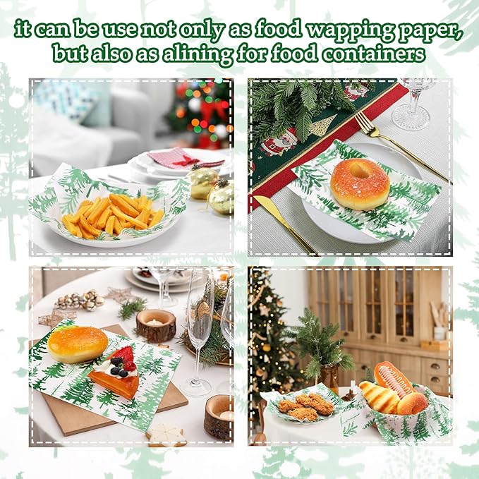 150Pcs Christmas Tree Deli Paper, 9.8 x 8.3'' Forest Grease Proof Food Deli Sheets, Resistant Sandwich Wrap Liners Greaseproof Food Wax Paper for Xmas Winter Party Supplies (Bluish Green)