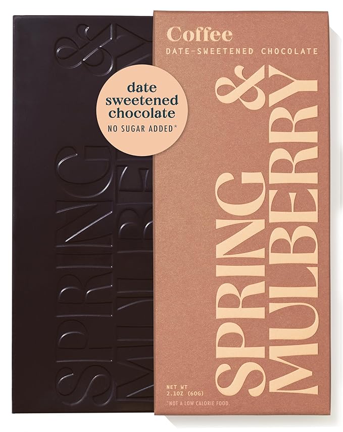 Spring & Mulberry Dark Chocolate Bars - Refined Sugar Free Dark Chocolate Sweetened with Dates - Coffee 6 Pack