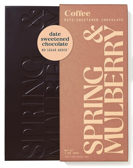 Spring & Mulberry Dark Chocolate Bars - Refined Sugar Free Dark Chocolate Sweetened with Dates - Coffee 6 Pack