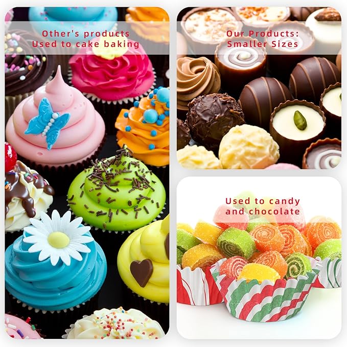 600 Pcs Christmas Party Cupcake Liners Christmas Paper Baking Cups Mini Muffin Liners Small Cupcake Wrappers Xmas Paper Candy Cups for Santa Holiday Chocolate Cake Making Supplies (Classic)