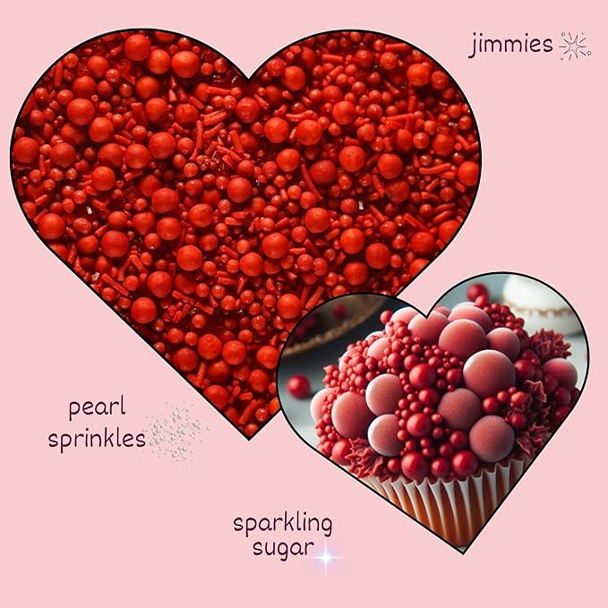 Confect Ruby Red Edible Sprinkles –Asssorted jimmis, Dragees, Sparkling Sugar, Pearls| Decorative Toppings for Cake, Cupcake & Cookie Decorating – Vegan, Gluten-Free, Nut-Free, Soy-Free, Dairy-Free, Palm Oil-Free – 4.2 Oz