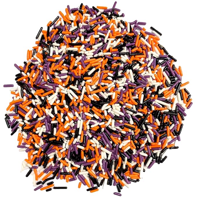 Sentovac Halloween Soft Jimmies Sprinkles Edible for Cake Decorating Orange Black Purple White Jimmies Sprinkle Cookie Cupcake Topper Ice Cream Baking Decorations Halloween Christmas Supplies 3.35oz