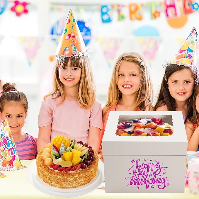 WINKIO 10x10x8 inch Cake Boxes, 4 Pack with Window, White Disposable Bakery Boxes for Cakes, Cookies, Pies, Cupcakes, Pastries