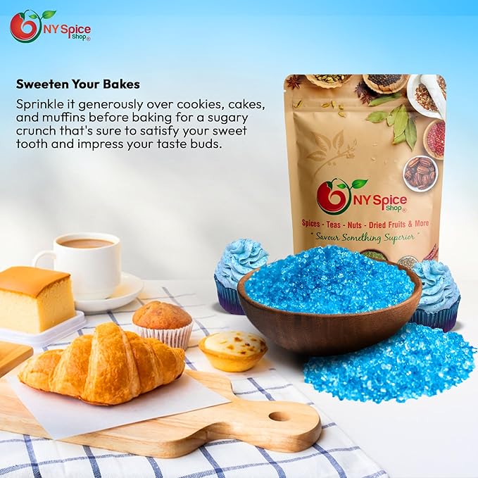 NY Spice Shop Light Blue Sanding Sugar - 8 Ounce Sweet Colorful Edible Sprinkles For Candy Dish - Sugar Sprinkles For Cake Decorating Cookies Basket & Dishes